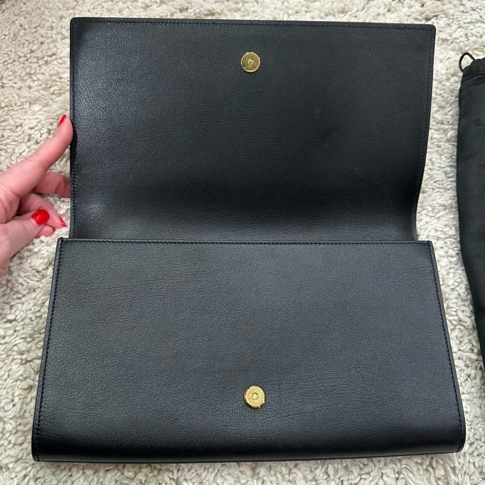 Yves Saint Laurent YSL Black on Black Clutch with Dust Bag